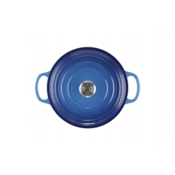 Cocotte En Fonte Ronde 22 Cm Signature Azur Le Creuset -Ustensiles De Cuisine Boutique cocotte en fonte ronde 22 cm tradition bleu colbalt le creuset 2