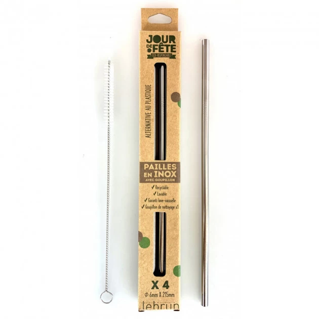 Paille En Inox Droite 21,5cm X4 Lebrun 4 Paille En Inox Droite 21,5cm X4 Lebrun – Image 2