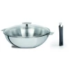 Set Wok Casteline 28 Cm Inox Poignée Amovible Et Couvercle Cristel -Ustensiles De Cuisine Boutique set wok casteline 28 cm inox poignee amovible et couvercle cristel